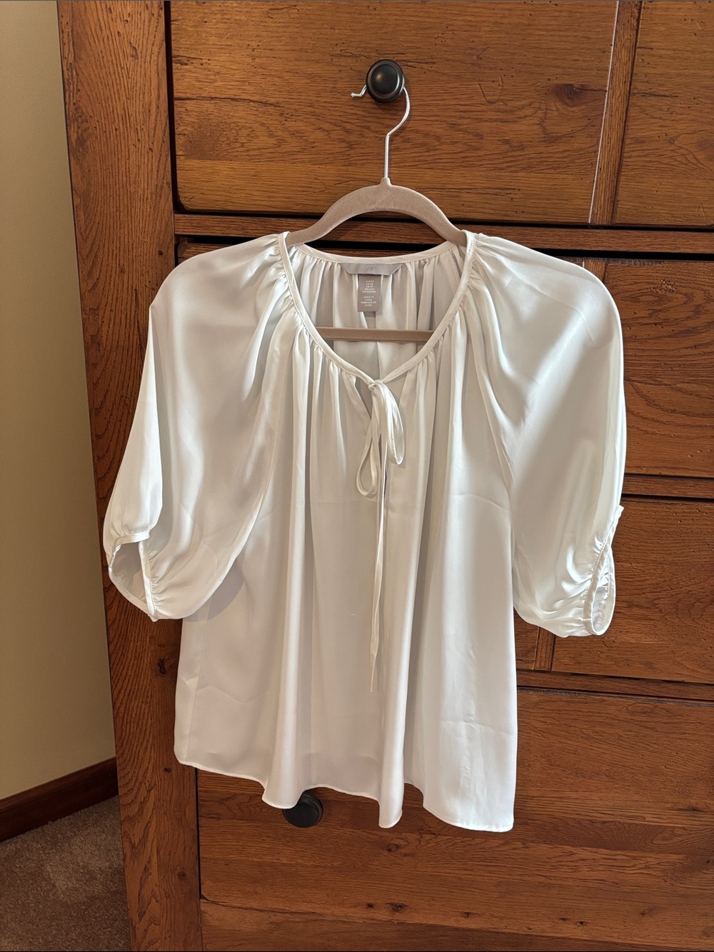 H&M Cream Tie-Neck Peasant Blouse
